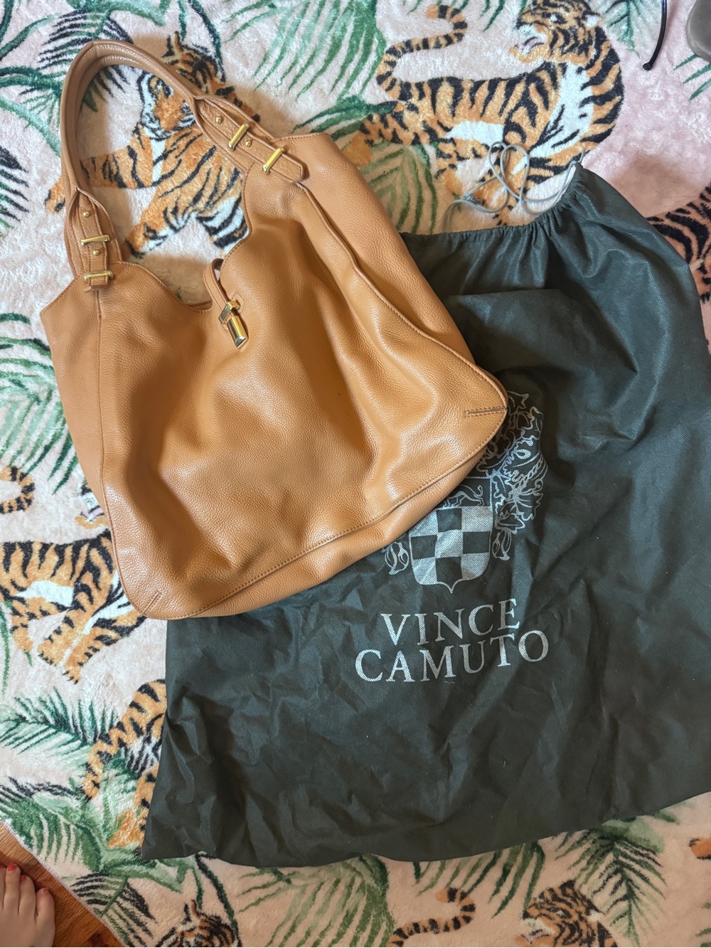 Vince Camuto Cognac Tan Pebbled Leather Shoulder Bag